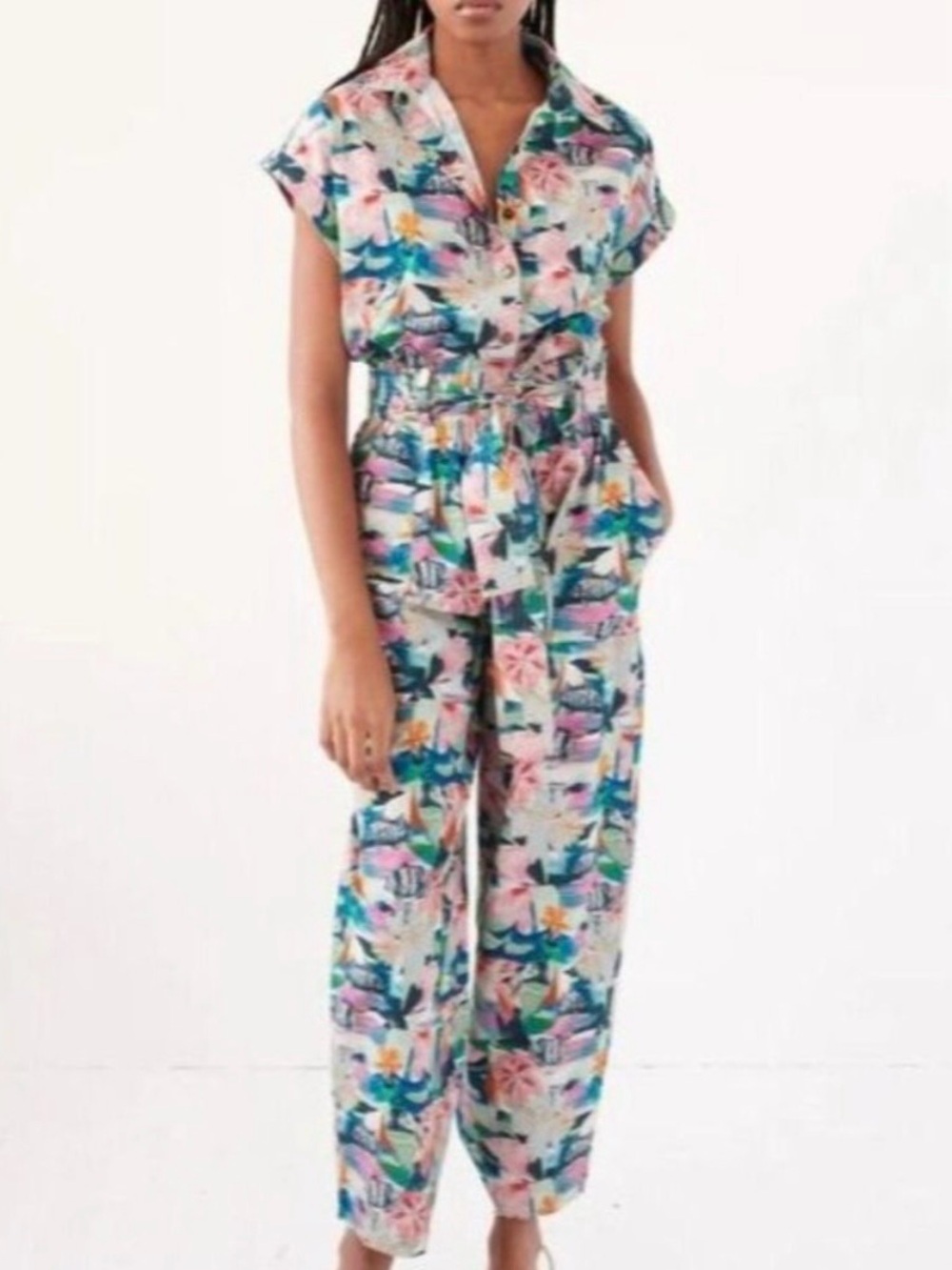Chufy Nama Organic Cotton Jumpsuit Daii Green floral Women's Size Medium